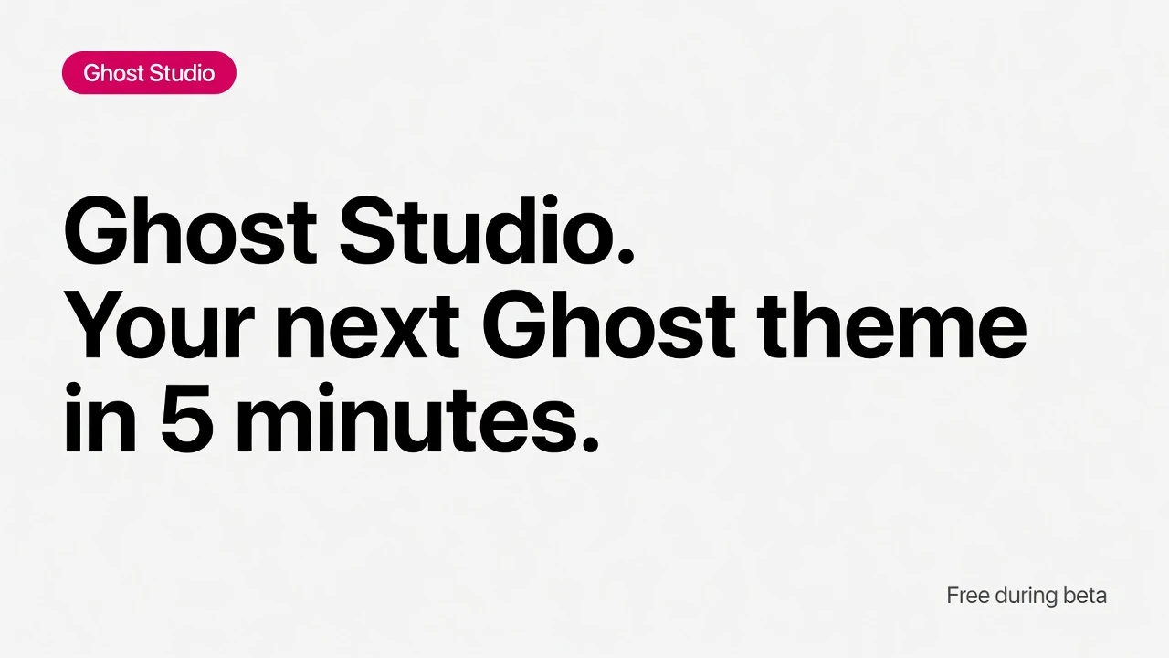 Ghost Studio AI theme builder — Apple-style product card with the headline and pricing